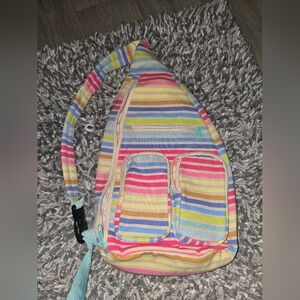 No Boundaries Multicolor Striped Sling Bag - Pink, Yellow, Blue, Green